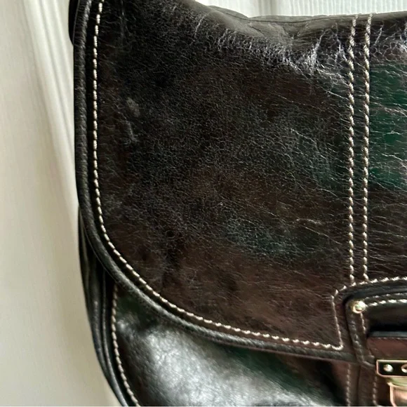 Coach Black Leather Shoulder Bag with Silver Accents - Picture 4 of 12